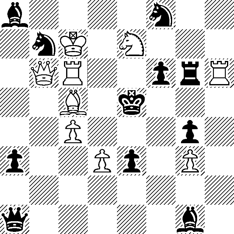 b4n2/1nK1N3/1QR2prR/2B1k3/2P3p1/p2Pp1P1/8/q5b1