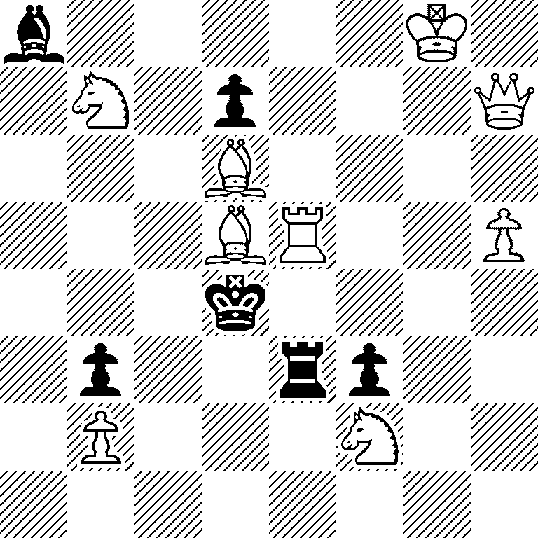 b5K1/1N1p3Q/3B4/3BR2P/3k4/1p2rp2/1P3N2/8