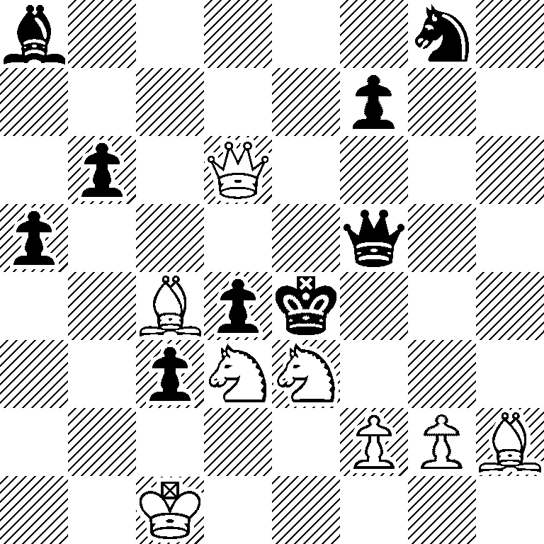 b5n1/5p2/1p1Q4/p4q2/2Bpk3/2pNN3/5PPB/2K5