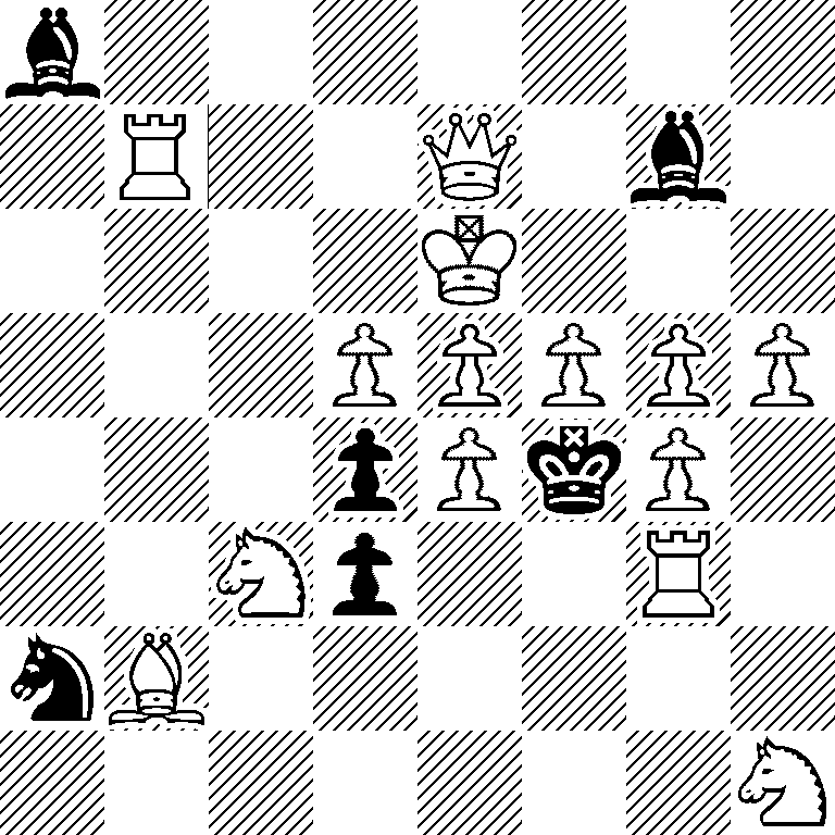 b7/1R2Q1b1/4K3/3PPPPP/3pPkP1/2Np2R1/nB6/7N