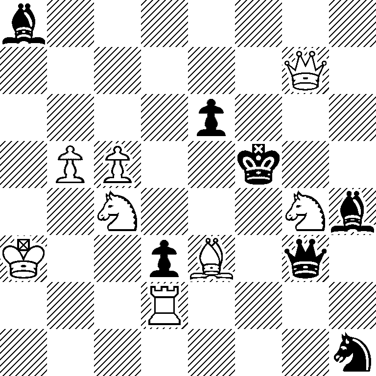 b7/6Q1/4p3/1PP2k2/2N3Nb/K2pB1q1/3R4/7n