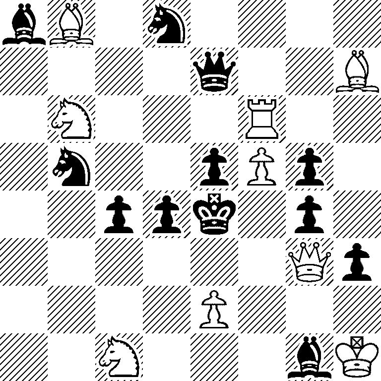 bB1n4/4q2B/1N3R2/1n2pPp1/2ppk1p1/6Qp/4P3/2N3bK