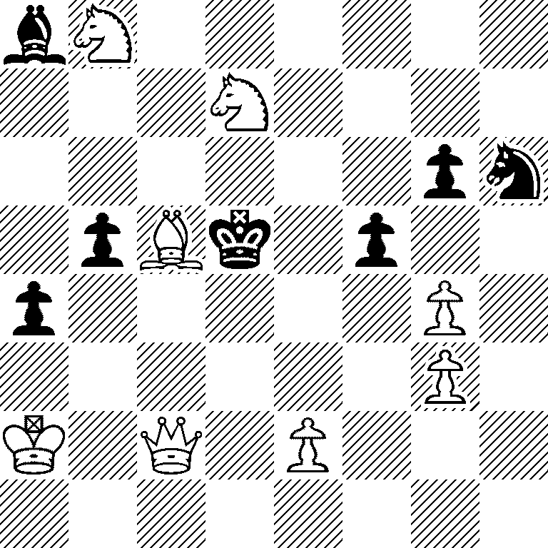 bN6/3N4/6pn/1pBk1p2/p5P1/6P1/K1Q1P3/8