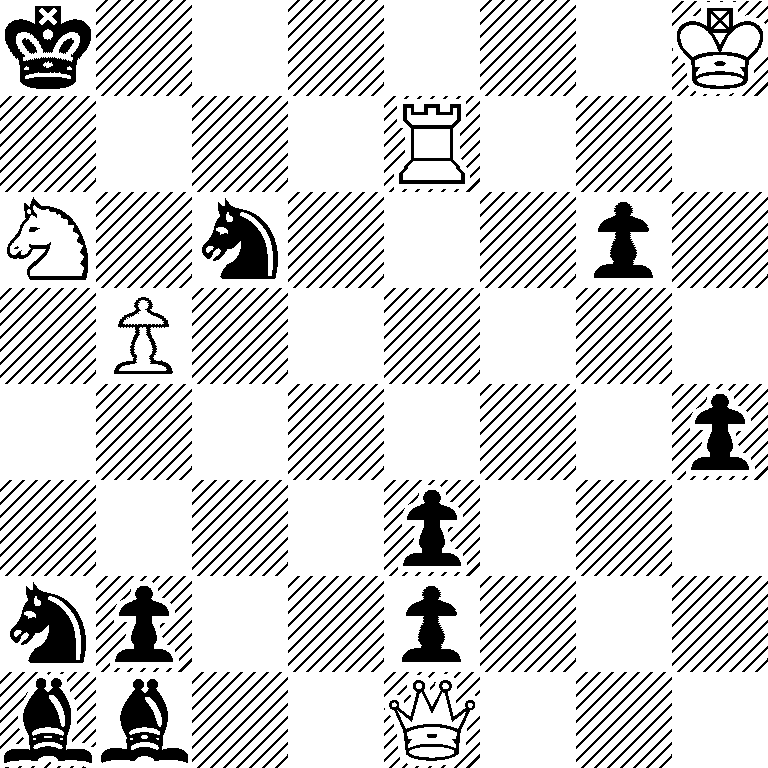 k6K/4R3/N1n3p1/1P6/7p/4p3/np2p3/bb2Q3