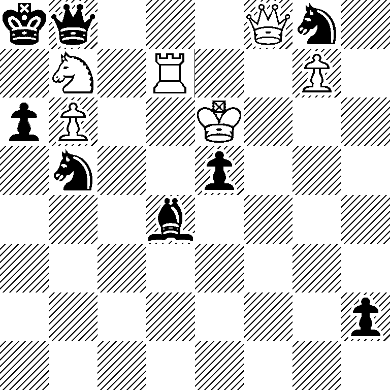 kq3Qn1/1N1R2P1/pP2K3/1n2p3/3b4/8/7p/8