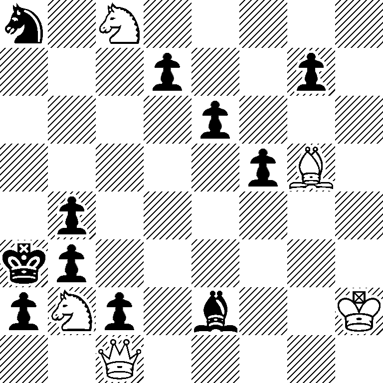n1N5/3p2p1/4p3/5pB1/1p6/kp6/pNp1b2K/2Q5