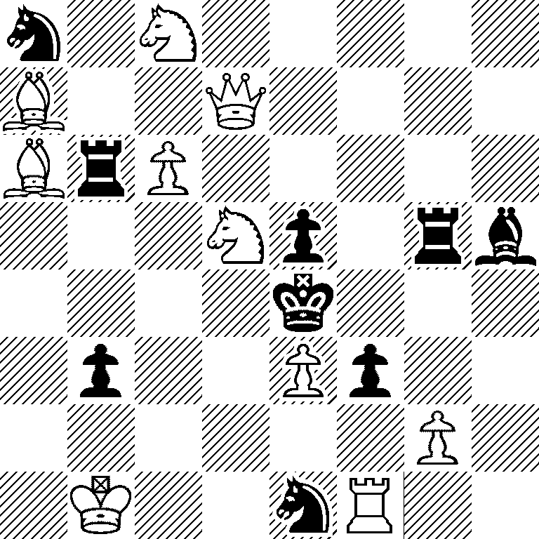 n1N5/B2Q4/BrP5/3Np1rb/4k3/1p2Pp2/6P1/1K2nR2