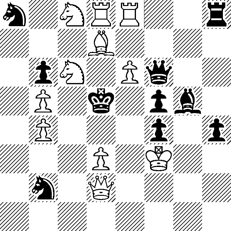 n1NRR2r/3B4/1pN1Pq2/1P1k1pb1/1P3p1p/3P1K2/1n1Q4/8
