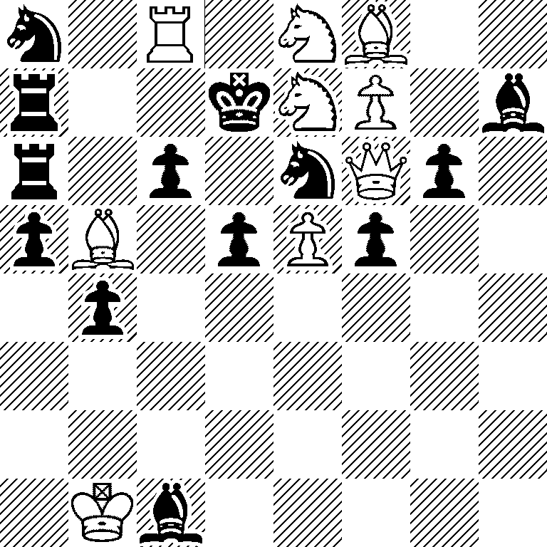 n1R1NB2/r2kNP1b/r1p1nQp1/pB1pPp2/1p6/8/8/1Kb5