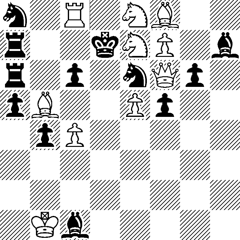 n1R1NB2/r2kNP1b/r1p1nQp1/pB2Pp2/1pP5/8/8/1Kb5