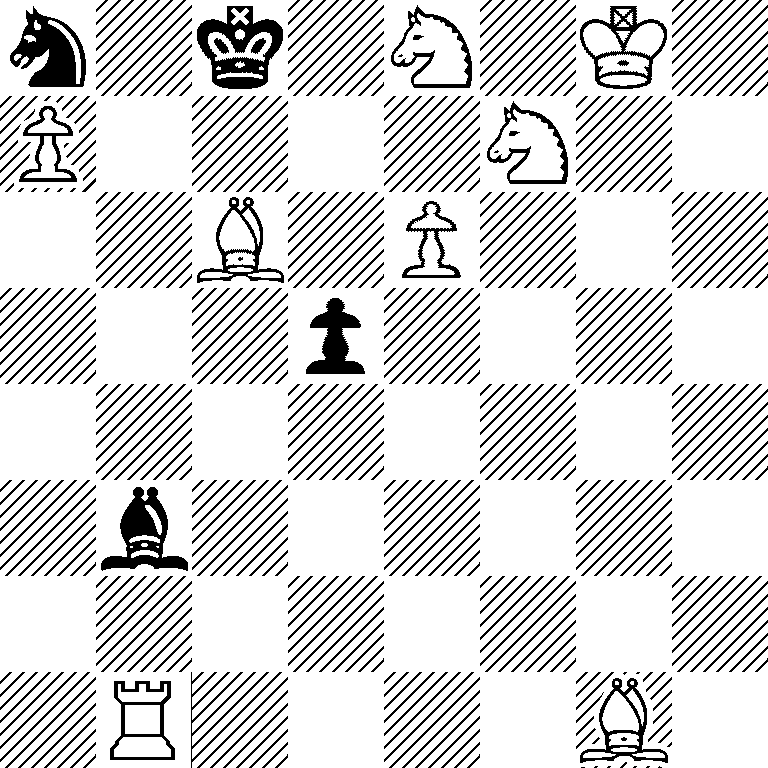 n1k1N1K1/P4N2/2B1P3/3p4/8/1b6/8/1R4B1