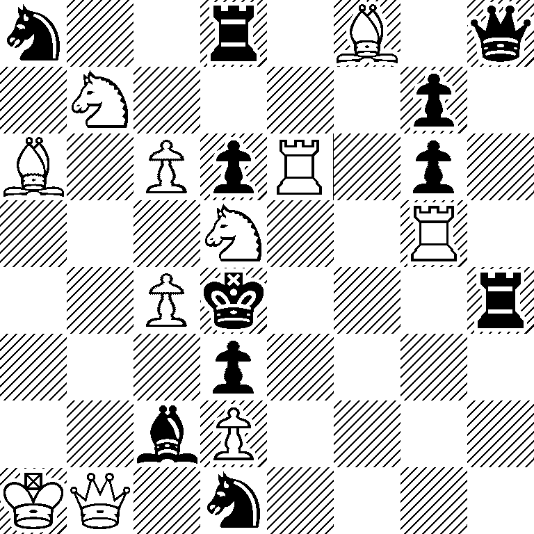 n2r1B1q/1N4p1/B1PpR1p1/3N2R1/2Pk3r/3p4/2bP4/KQ1n4