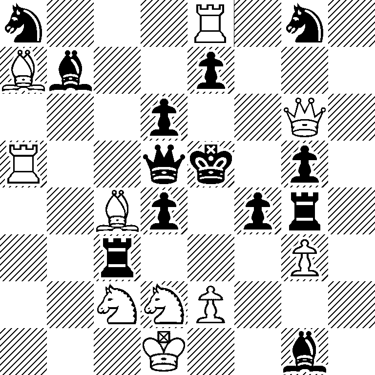 n3R1n1/Bb2p3/3p2Q1/R2qk1p1/2Bp1pr1/2r3P1/2NNP3/3K2b1