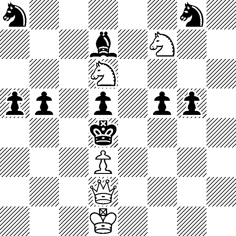 n5n1/3b1N2/3N4/pp1p1pp1/3k4/3P4/3Q4/3K4