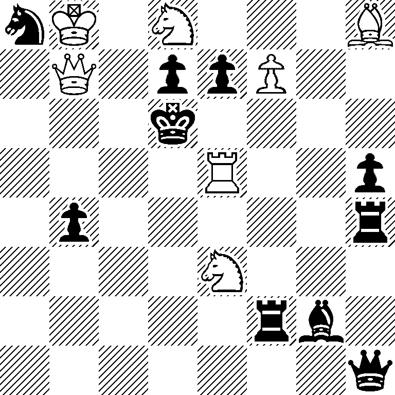nK1N3B/1Q1ppP2/3k4/4R2p/1p5r/4N3/5rb1/7q