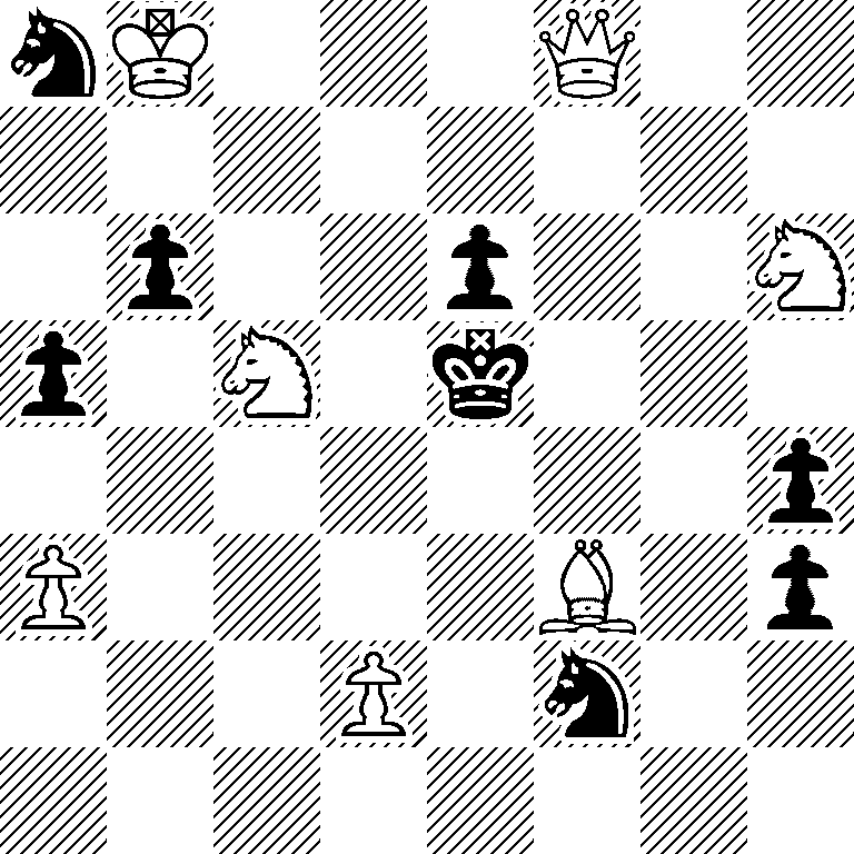 nK3Q2/8/1p2p2N/p1N1k3/7p/P4B1p/3P1n2/8