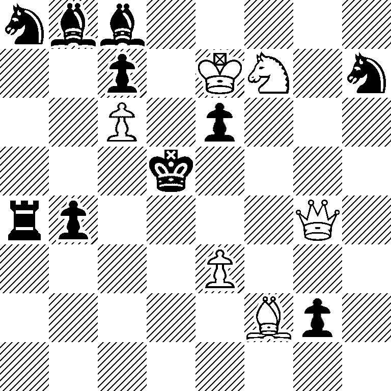 nbb5/2p1KN1n/2P1p3/3k4/rp4Q1/4P3/5Bp1/8