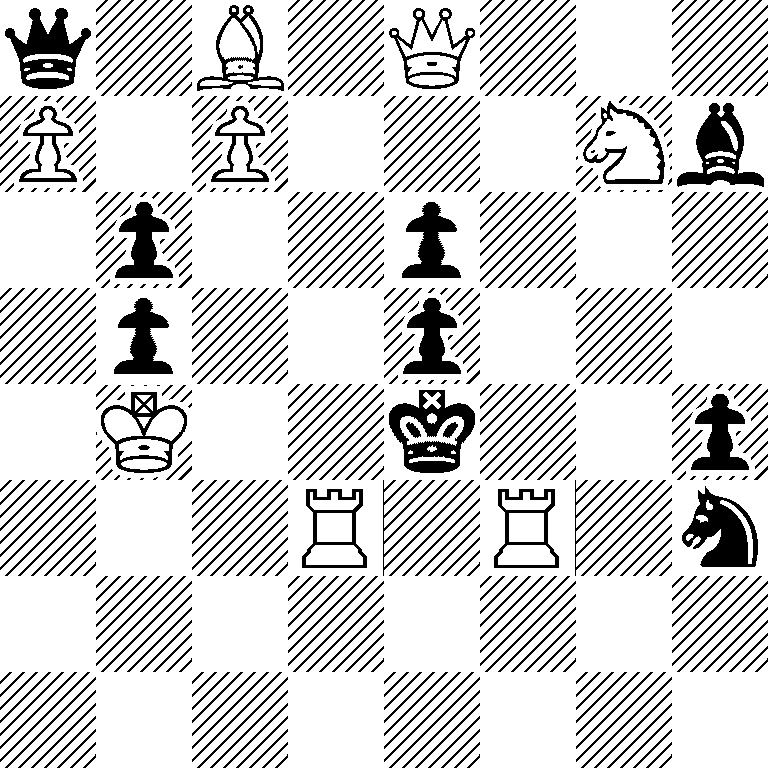 q1B1Q3/P1P3Nb/1p2p3/1p2p3/1K2k2p/3R1R1n/8/8