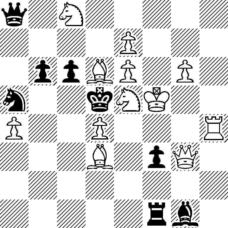 q1N5/4P3/1ppBP1P1/n2kNK2/P2P3R/3B1pQ1/8/5rb1
