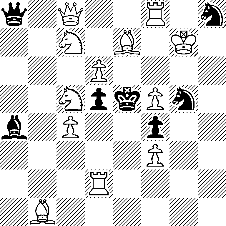 q1Q2R1n/2N1B1K1/3P4/2NpkPn1/b1P2p2/5P2/3R4/1B6
