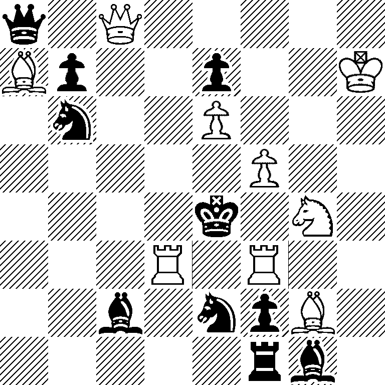 q1Q5/Bp2p2K/1n2P3/5P2/4k1N1/3R1R2/2b1npB1/5rb1
