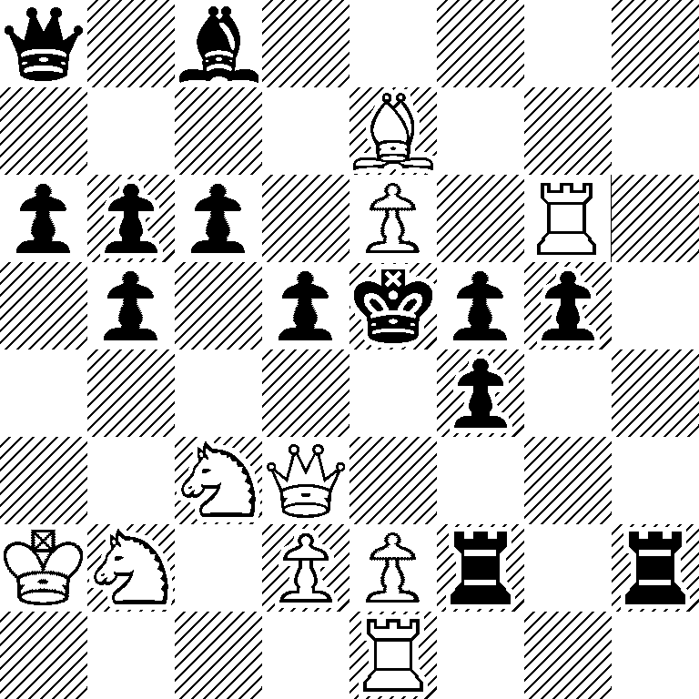 q1b5/4B3/ppp1P1R1/1p1pkpp1/5p2/2NQ4/KN1PPr1r/4R3
