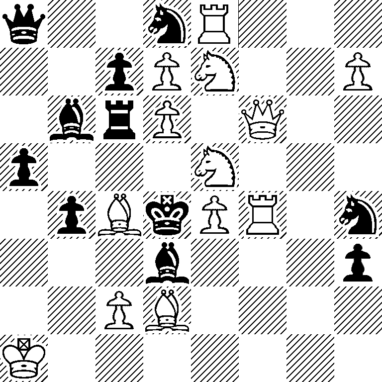 q2nR3/2pPN2P/1brP1Q2/p3N3/1pBkPR1n/3b3p/2PB4/K7