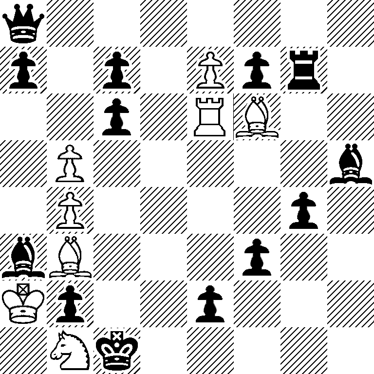 q7/p1p1Ppr1/2p1RB2/1P5b/1P4p1/bB3p2/Kp2p3/1Nk5