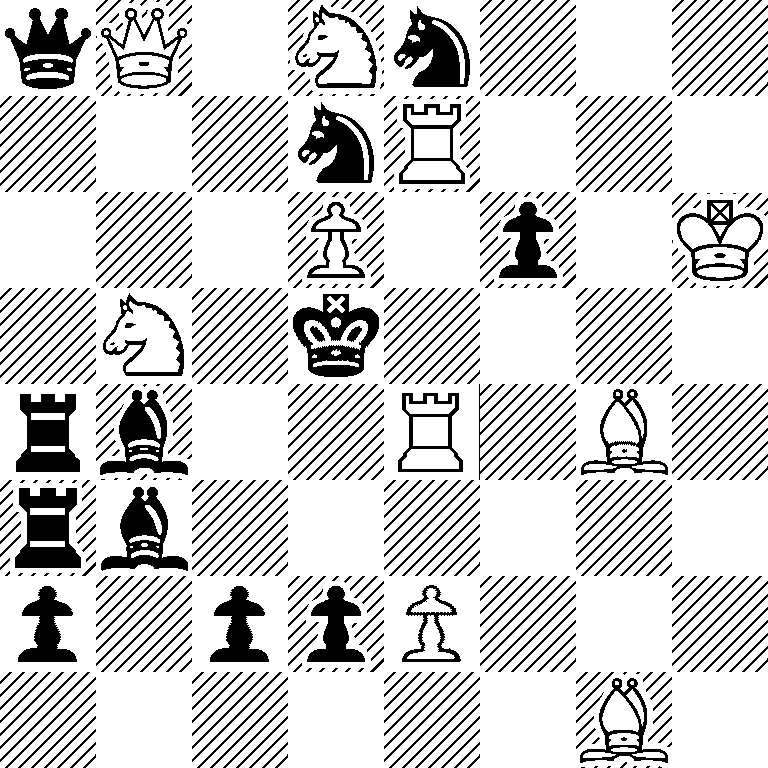 qQ1Nn3/3nR3/3P1p1K/1N1k4/rb2R1B1/rb6/p1ppP3/6B1