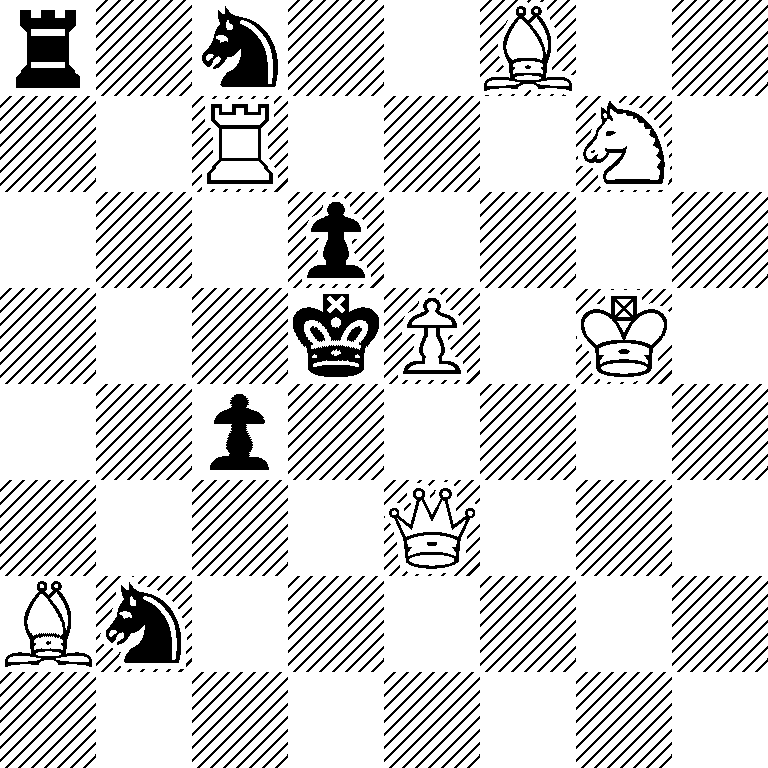 r1n2B2/2R3N1/3p4/3kP1K1/2p5/4Q3/Bn6/8