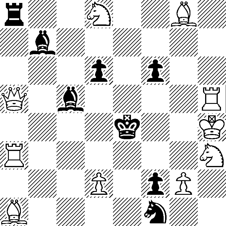 r2N2B1/1b6/3p1p2/Q1b4R/4k2K/R6N/3P1pP1/B4n2