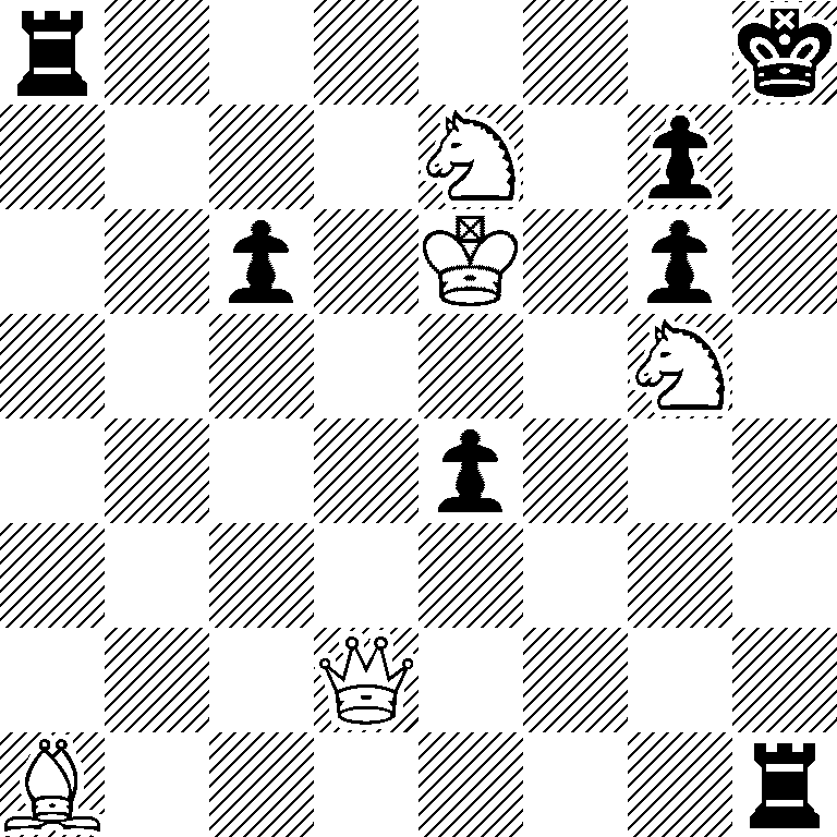 r6k/4N1p1/2p1K1p1/6N1/4p3/8/3Q4/B6r