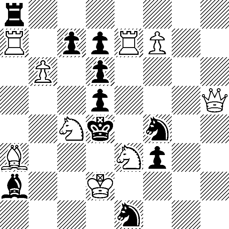r7/R1ppRP2/1P1p4/3p3Q/2Nk1n2/B3Np2/b2K4/4n3